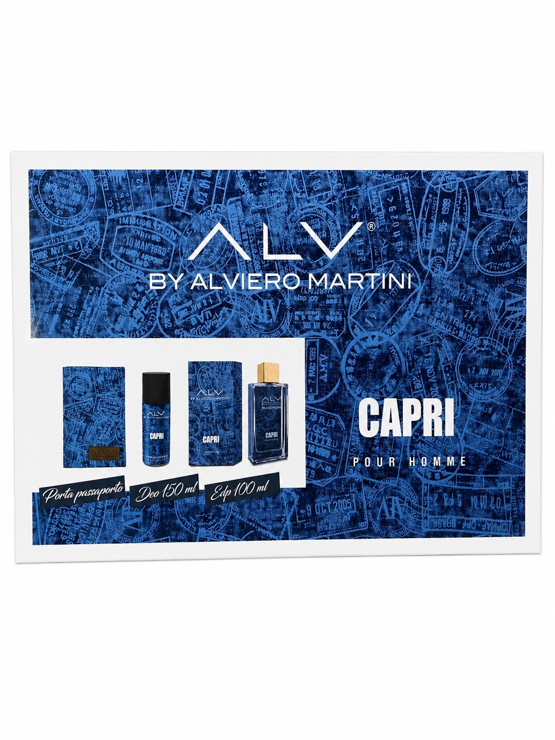 ALV by Alviero Martini Capri Pour Homme Cofanetto Regalo Uomo – Eau de Parfum 100 ml + Deodorante 150 ml + Porta Passaporto