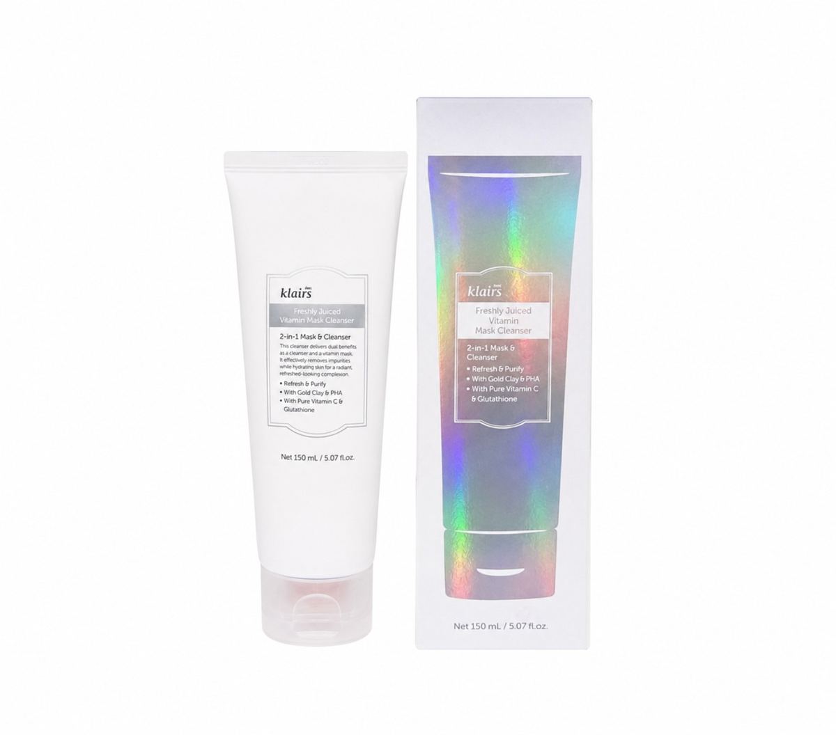 Klairs Freshly Juiced Vitamin Mask Cleanser 150 ml – Detergente Viso e Maschera 2 in 1 con Vitamina C, PHA e Glutatione